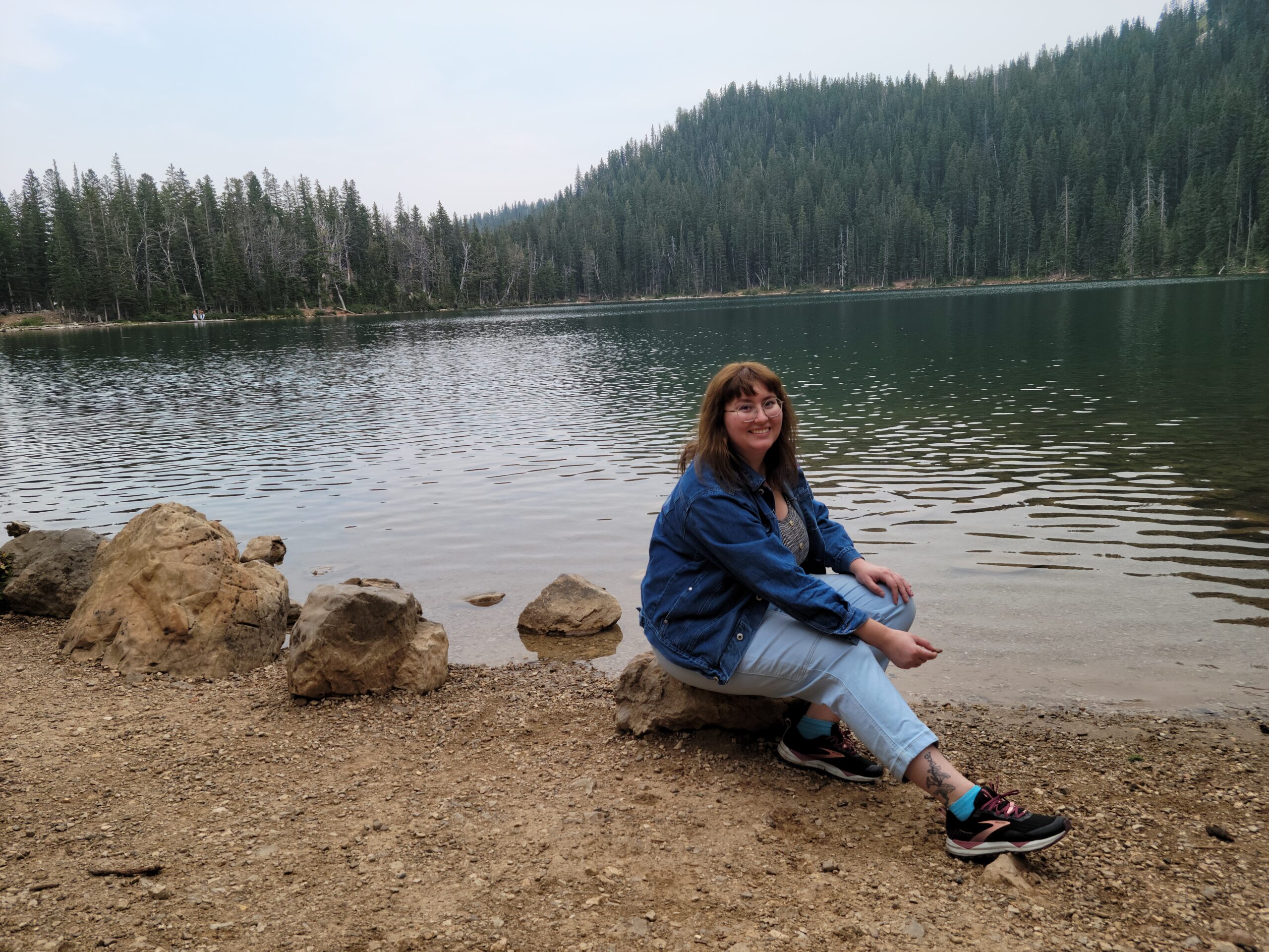 Author in front of fairy lake in Montana